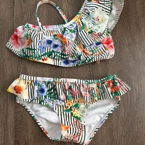 GB Girls Colorful Floral and Stripe Bikini